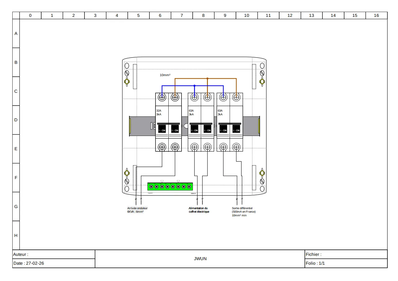 Schéma câblage coffret protection AC photovoltaïque 63A